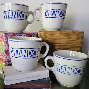 Set of Four Ceramic Vintage French Viandox Coffee Mugs French Country Kitchenalia