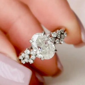 Oval Cut Moissanite Bridal Ring, Solitaire Diamond Wedding Ring Set, Hidden Halo Engagement Ring, Half Eternity Ring Set, Anniversary Gift.