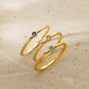 Custom Birthstone Ring, 18K Gold Birthstone Ring, Personalized Birthstone Jewelry, Stackable Ring, Mother&#39;s Day Gift For Her, Christmas Gift