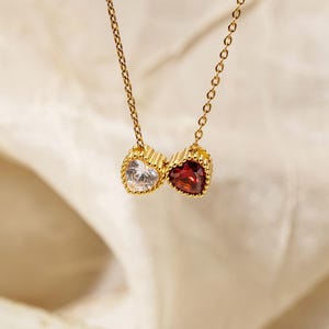 Personalized Heart Birthstone Necklace, Family Birthstone Necklace, Multi Heart Birthstone Jewelry, Gift For Mom, Christmas Gift For Her