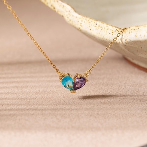 Personalized Heart Birthstone Necklace, Two Birthstones Necklace, Personalized Jewelry, Heart Birthstone Jewelry, Mothers Day Gift For Her