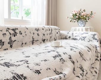 Cozy Faux Fur Sofa Cover,Soft Fuzzy Furniture Mat,Modern Abstract Plush Throw Blanket