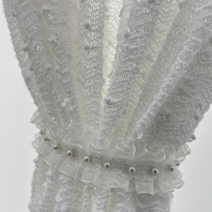 Delicate White Textured Voile Curtain Silver Thread Accents Semi-Transparent Multiple Hanging Options Customizable
