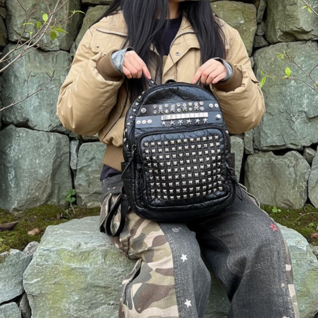 black studded mini backpack CmengAo for Women, 16.5" Canvas Rivet Backpack Edgy meets chic with our new Cutemoria Women Fashion Backpack Purse