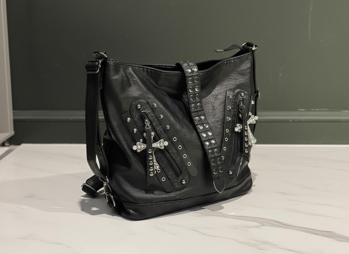 【Y2K】archive leather shoulder bag studs Y2K Punk Bag Studded PU Leather Handbag for Women Gothic