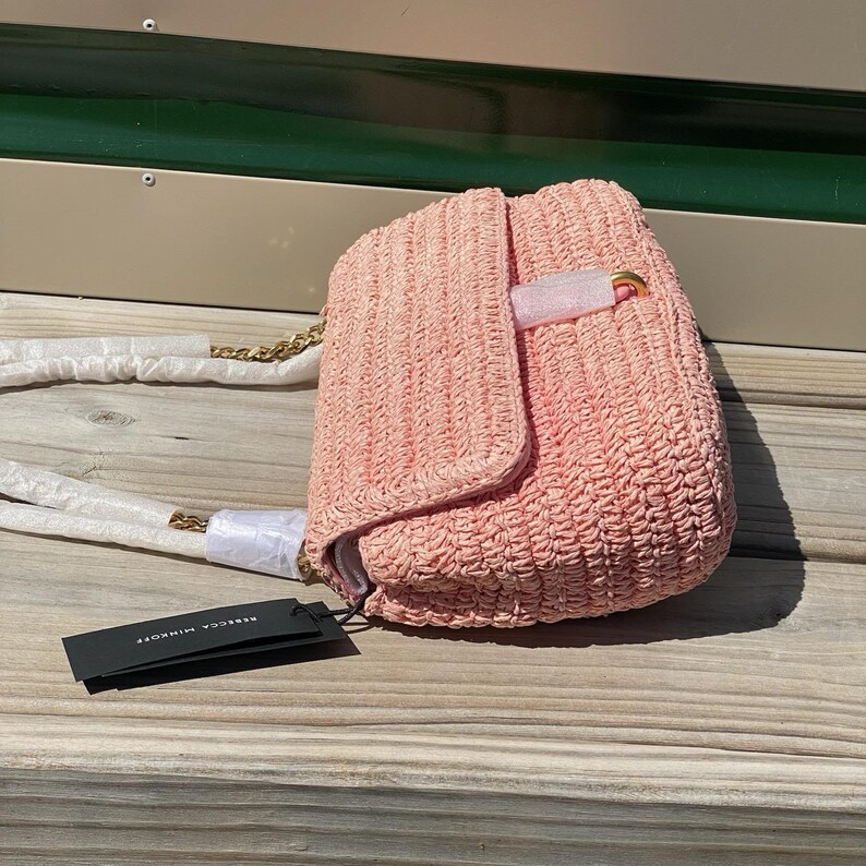 NWT Rebecca Minkoff Edie Woven Medium Crossbody Bag Rose Pink image 3