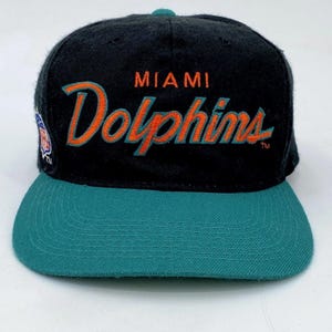 Vintage Sports Specialties Miami Dolphins Snapback Hat Spellout Script Logo