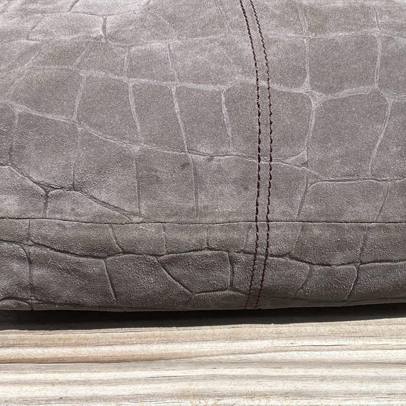 Brighton Croc Embossed Suede Hobo Shoulder Bag Braided Strap Gray image 8
