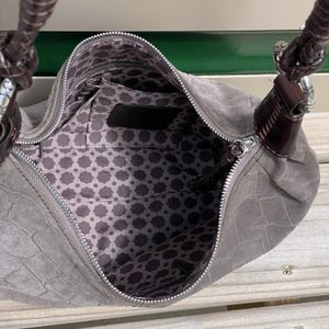 Brighton Croc Embossed Suede Hobo Shoulder Bag Braided Strap Gray image 10