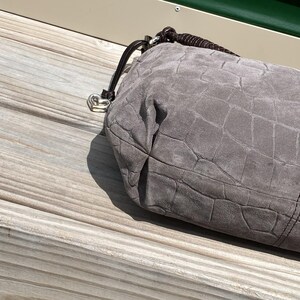Brighton Croc Embossed Suede Hobo Shoulder Bag Braided Strap Gray image 6