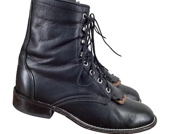 Vintage Laredo Boots Womens 9 M Western Lace Up Kiltie Granny Cowgirl Leather