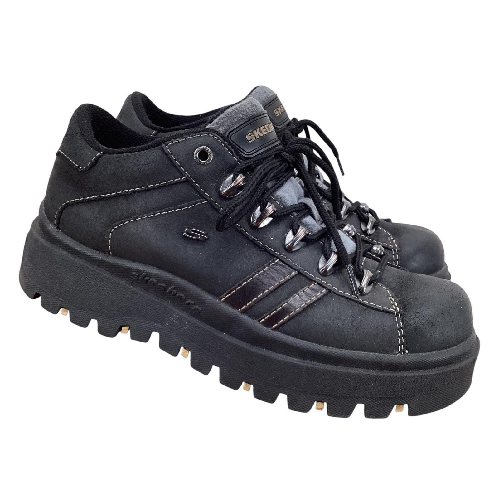 Vintage Skecher Sport Stamina Chunky Dad Shoe Y2k Black Leather Mens 8 Hiking SOLD! Size 7 Y2K Skechers Tredds Womens Black Leather Chunky  main image 3