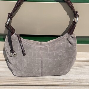 Brighton Croc Embossed Suede Hobo Shoulder Bag Braided Strap Gray image 9