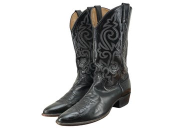 VTG Justin 1409 Bottes de cow-boy noires à bout rond classique western pour hommes 11,5 D États-Unis