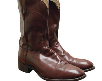 Botas vaqueras vintage Laredo 24310 para hombre, talla 12D, cuero marrón, estilo roper, fabricadas en EE. UU.