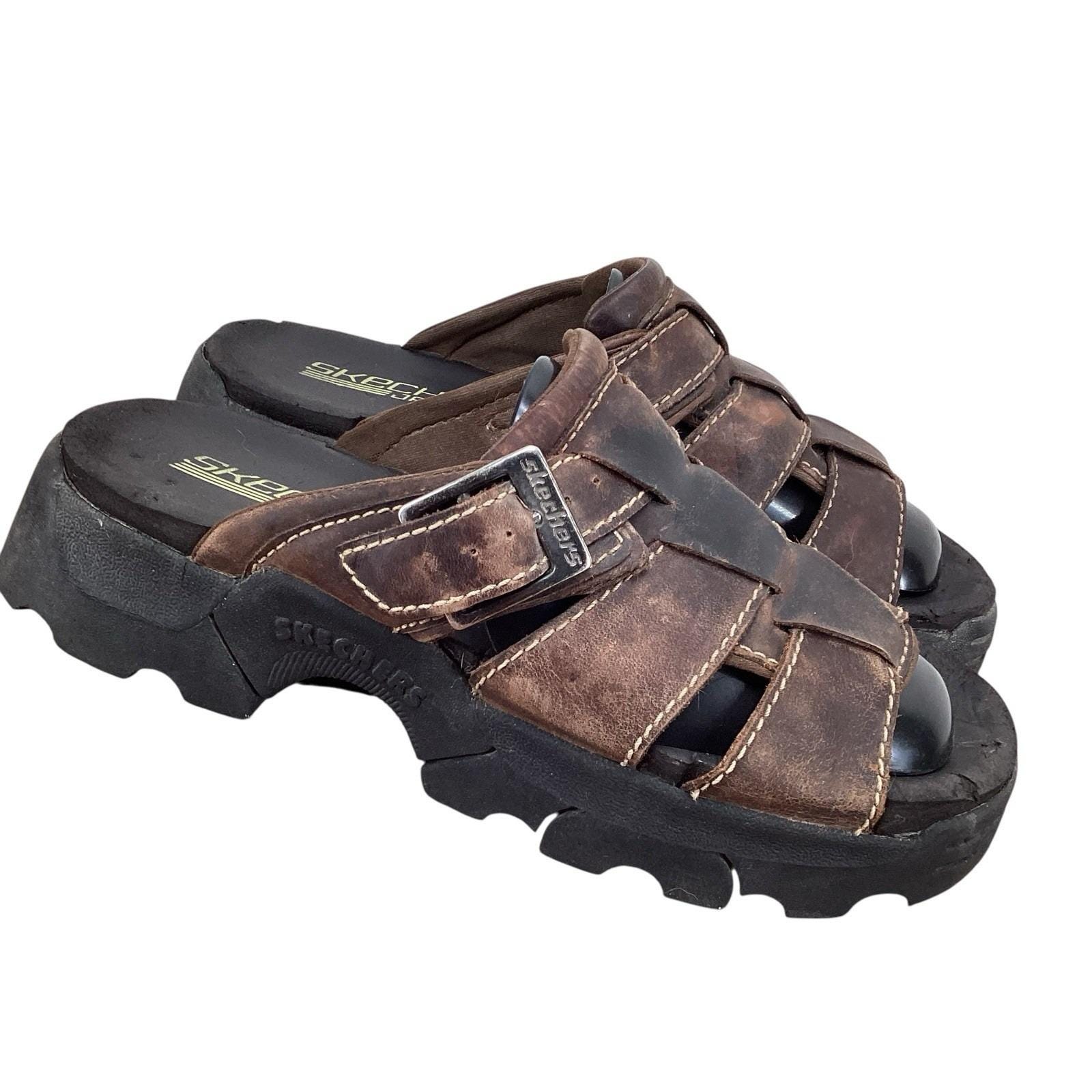 Skechers Mens Size 13 Leather Brown Sandals Fisherman Jesus 60059 F-50 Hook & Lo Vintage Brown Fisherman Sandals - Etsy main image 2