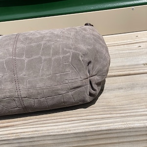 Brighton Croc Embossed Suede Hobo Shoulder Bag Braided Strap Gray image 7