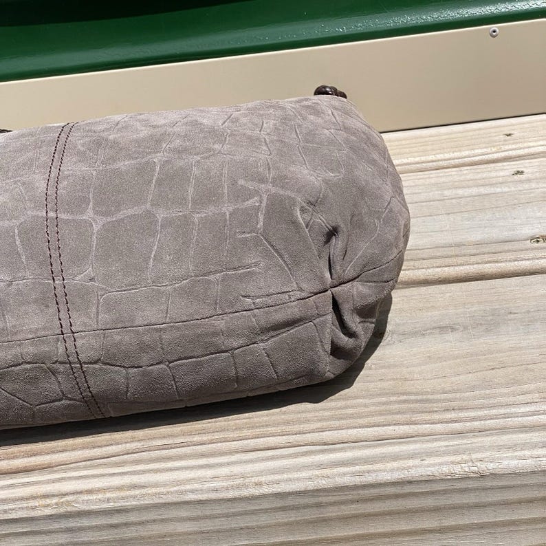 Brighton Croc Embossed Suede Hobo Shoulder Bag Braided Strap Gray image 7