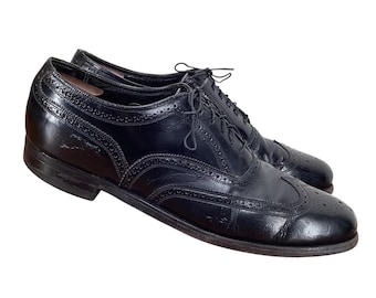 Zapatos vintage Florsheim Imperial Black Wingtips 92329 Talla 12 D Hechos en EE. UU. Brogue