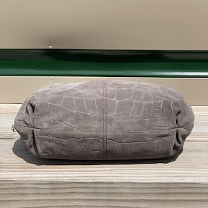 Brighton Croc Embossed Suede Hobo Shoulder Bag Braided Strap Gray image 5