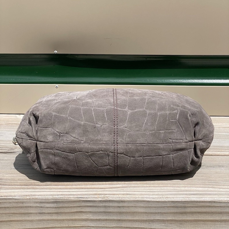Brighton Croc Embossed Suede Hobo Shoulder Bag Braided Strap Gray image 5