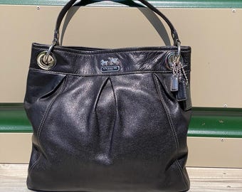 Vintage Coach Soho Campbell Black Leather Buckle Flap Shopper Tote