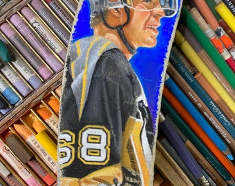 Jaromir Jagr Pittsburgh Penguins Autographed blade artwork game used hockey keepsake custom nhl art painting ARTifact