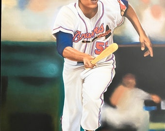 Art print Hank Aaron of Atlanta Braves Baseball Artwork by Tempy Moore