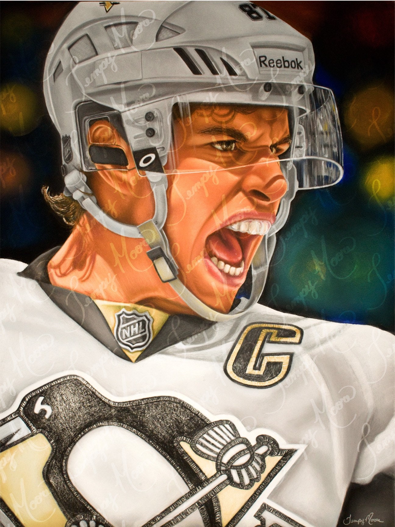 Impression couleur Art of Sidney Crosby Penguins de Pittsburgh 20 x 10 po. Oeuvres d'art pour sportifs de hockey pour enfants, cadeaux d'art mural