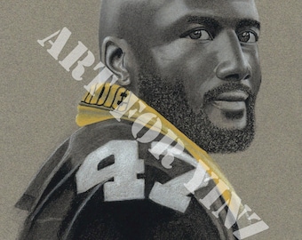 メル・ブラント スティーラーズ アートプリント、直筆サイン入り NFL ドローイング (8x10)