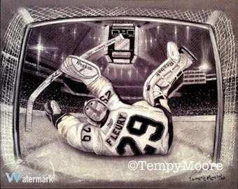 Impression d'art des Penguins de Pittsburgh -Fleury, Fleury par l'artiste Tempy Moore 8x10"