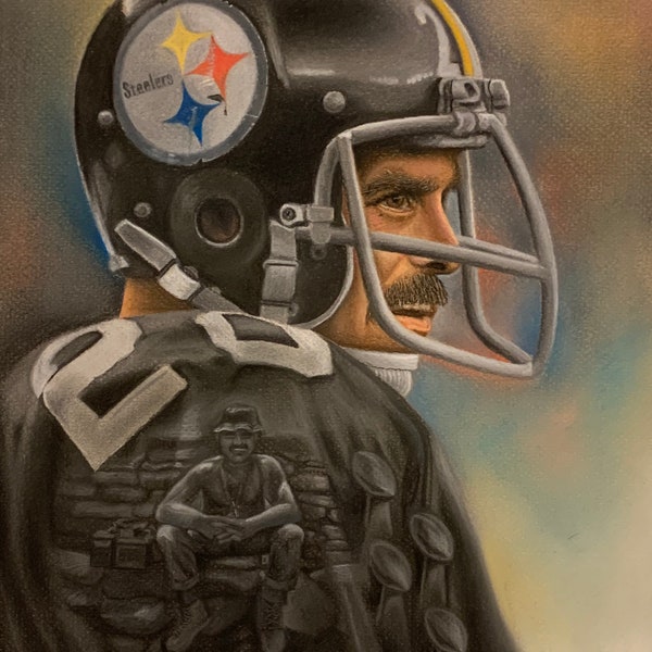 Pittsburgh Steelers Rocky Bleier art Print “Like A Rock” by Artist Tempy Moore