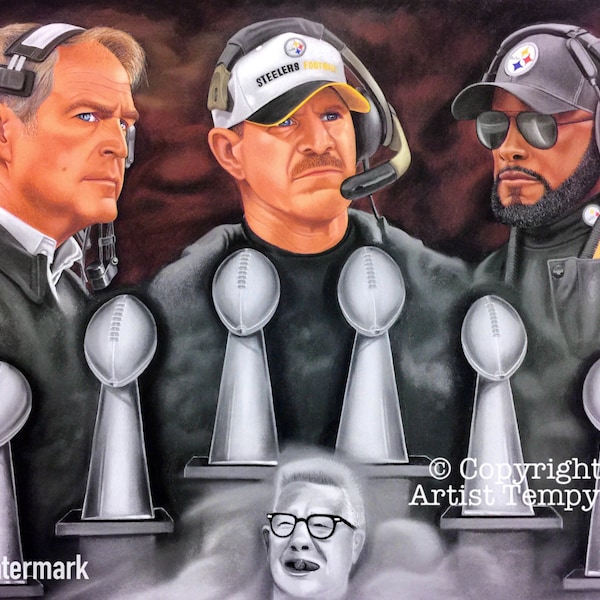 Pittsburgh Steelers Artwork Chuck Noll Bill Cowher Mike Tomlin Art Home Decor Art Rooney Super Bowl Champions 8x10 nfl Print by Tempy Moore