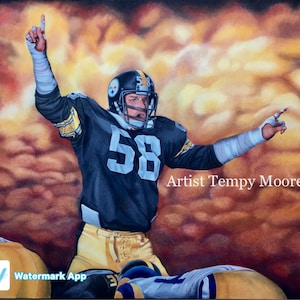 Pittsburgh Steelers legende Jack Lambert Sports Art print van kunstenaar Tempy Moore voetbal Hall of Fame levendige kleuren kunst aan de muur geschenken