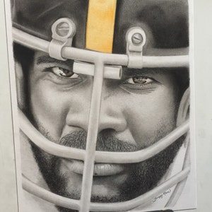 Pittsburgh Steelers 8x10 Art Print Mean Joe Greene by artist handmade  football Artwork black white colors wall art sports gifts