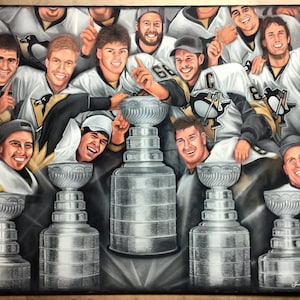 Pittsburgh Penguins Crosby, Malkin, Lemieux, Art Print Original artwork Painting by Tempy Moore NHL Hockey color kids sports wall art gifts