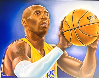 コービー・ブライアントのアートプリント、NBAレイカーズのアートワーク、テンピー・ムーアのサイン入り