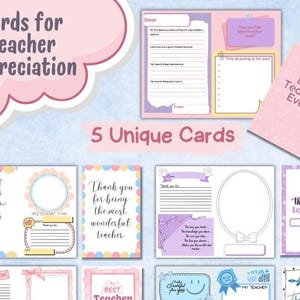 Imprimibles de agradecimiento para maestros: Tarjetas y etiquetas de regalo para fin de año. Descarga instantánea, fácil de imprimir. Notas de agradecimiento para maestros.