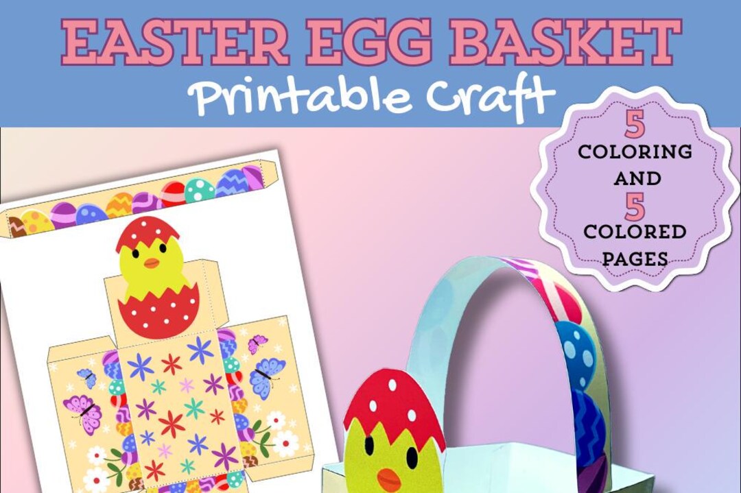 Easter Egg Basket Printable Craft 5 Coloring and 5 Colored Pages - Etsy