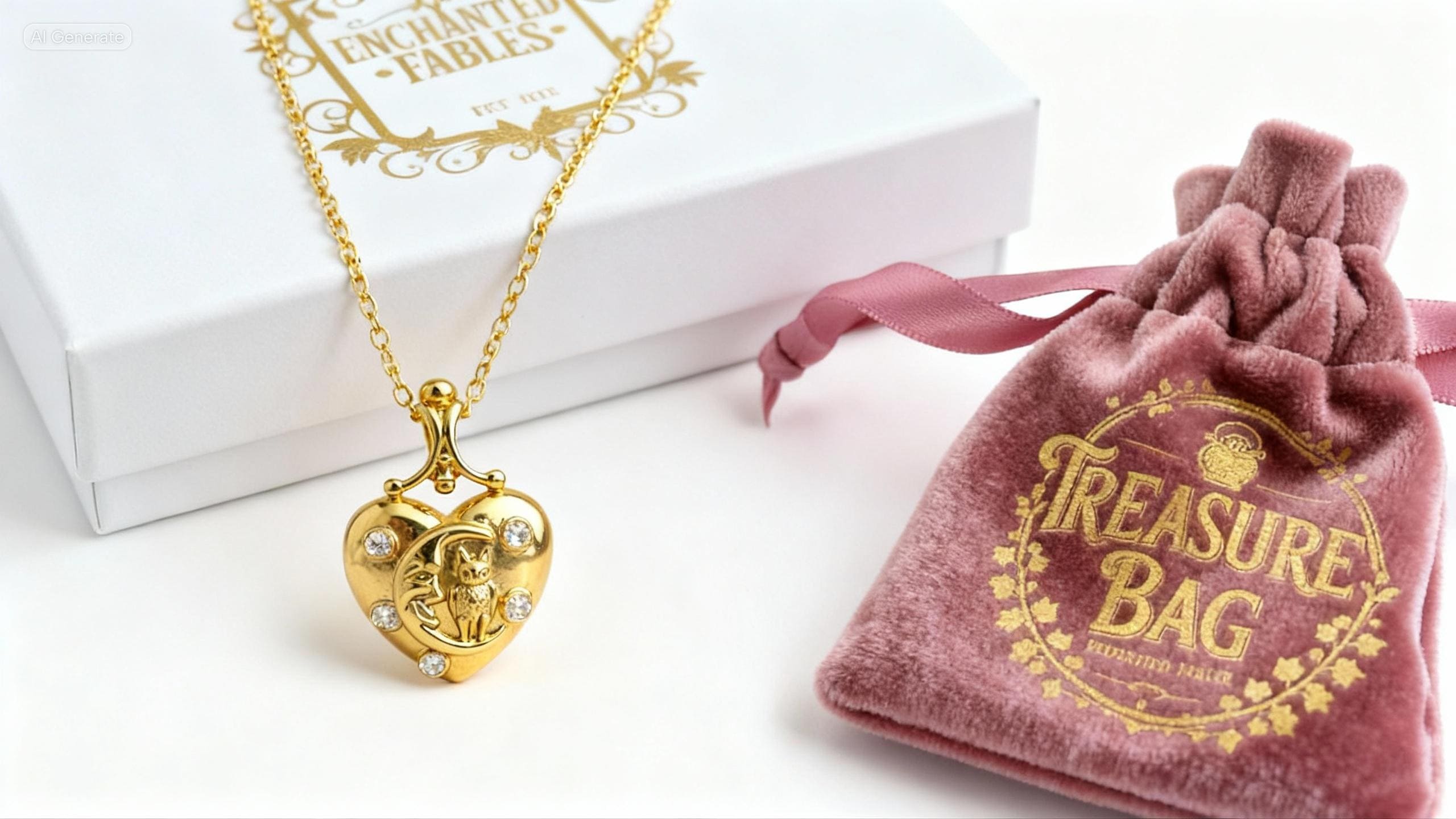 18-carat Gold Finished Owl Moon Heart Pendant White Zircon Necklace Gift Boxed Treasure Bag Pouch