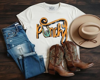 Punchy Western T-Shirt • Turquoise Horseshoe Graphic Tee • Country Rodeo Cowgirl Shirt • Rustic Western Style Top • Punchy Ranch Tee