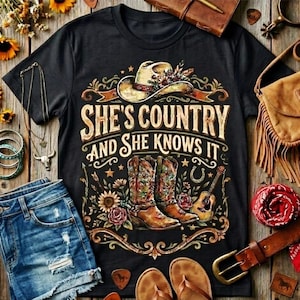 Country Song Shirt • She’s Country Tee • Southern Girl Graphic Tee • Country Music Shirt • Nashville Outfit • Western Cowgirl Top