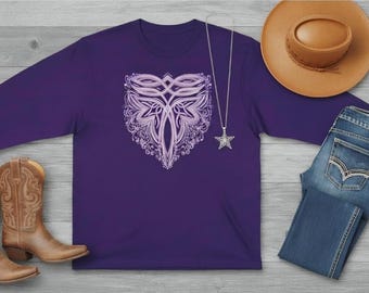 Boot Stitch Long Sleeve Shirt • Western Graphic Tee • Cowgirl Rodeo Top • Country Outfit Shirt • Tribal Heart Design • Boho Western