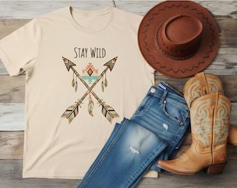 Stay Wild Arrow Shirt • Boho Tribal Graphic Tee • Western Adventure T‑Shirt • Desert Aesthetic Top • Wanderlust Tee • Nature Lover Gift •
