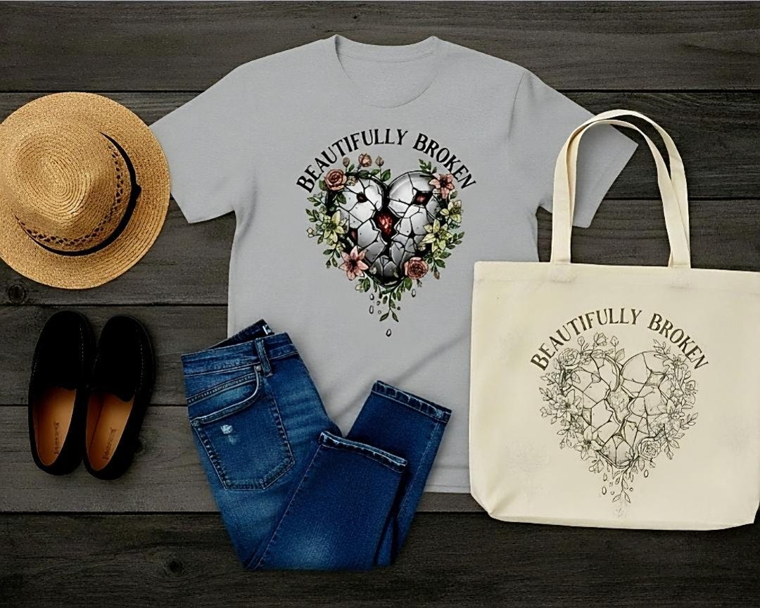 Beautifully Broken Shirt • Cracked Heart Floral Tee • Emotional Healing ...