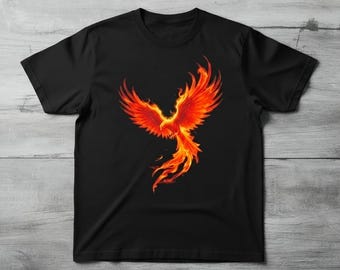 Phoenix-tröja • Eldig Phoenix-grafik-tröja • Återfödelse-mytisk fågel-tröja • Flammande fågel-tröja • Andlig grafisk tröja • Unisex svart tröja