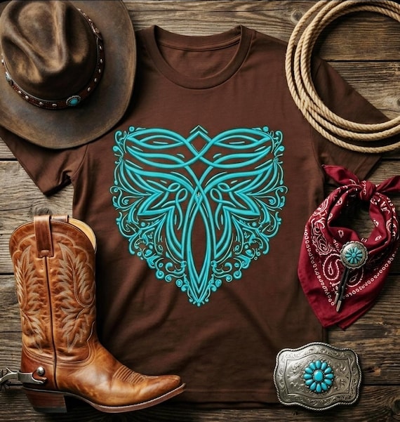 Western Boot Stitch Shirt • Turquoise Stitch  Tee • Cowgirl Western Graphic Tee • Rustic Rodeo Shirt • Boho Country Aesthetic Top
