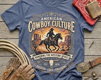 American Cowboy Culture Shirt • Western Graphic Tee • Honoring the Western Spirit • Cowboy Horse Desert Sunset Shirt • Rugged Free Enduring