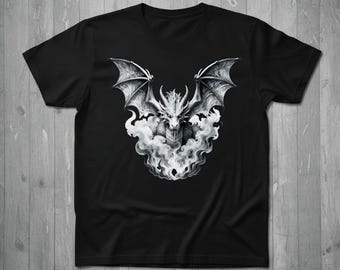 Camiseta de dragón gótico • Camiseta gráfica de fantasía oscura • Camiseta de criatura mítica • Camiseta de dragón medieval • Camiseta de arte fantástico • Camiseta negra unisex