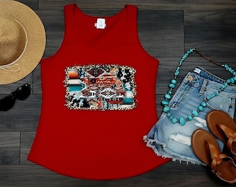 Camiseta sin mangas con estampado gráfico de sarape occidental, leopardo y azteca
